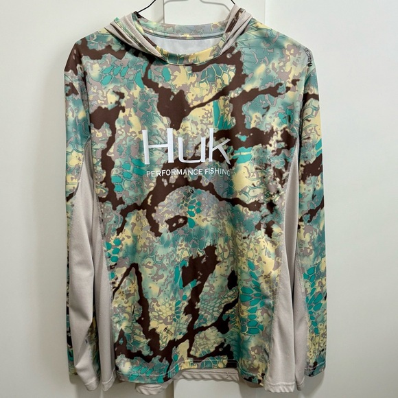 Huk Fishing Fish Camo Jersey Hoodie Ventilated SPF Sun Protection Performance - Picture 7 of 7